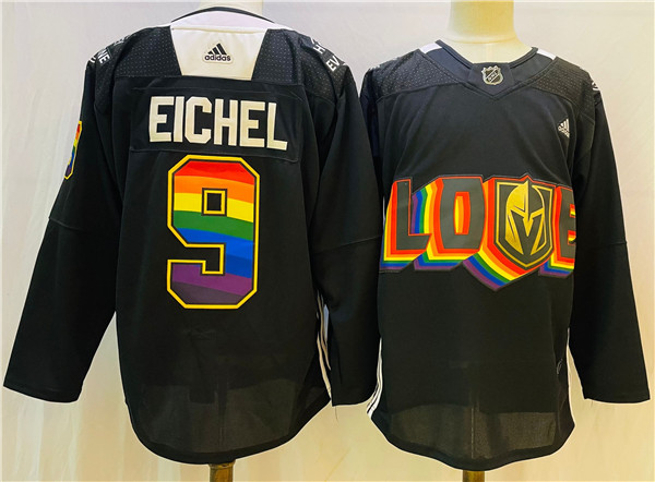 Men's Vegas Golden Knights #9 Jack Eichel 2022 Black Pride night Stitched Jersey